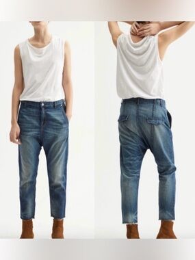 Nili Lotan Paris Drop Crotch Taper Leg Denim Jeans Size 26